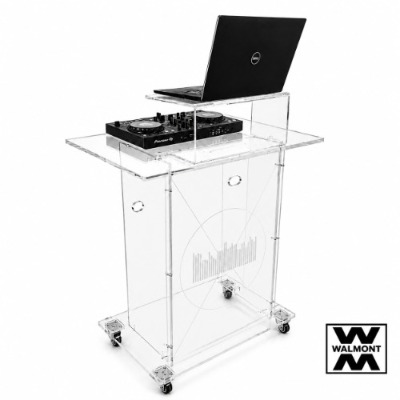 Clear acrylic DJ booth laptop stand with cable management holes